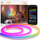 Lepro AI LED Neon Lights N1, RGBIC LED Lights, Work with Google/Alexa Neon Rope Light, IP65 Outdoor Led Strip Lights Waterproof, Music Sync LED Lights Strip for Bedroom, LED Rope Lights Indoor