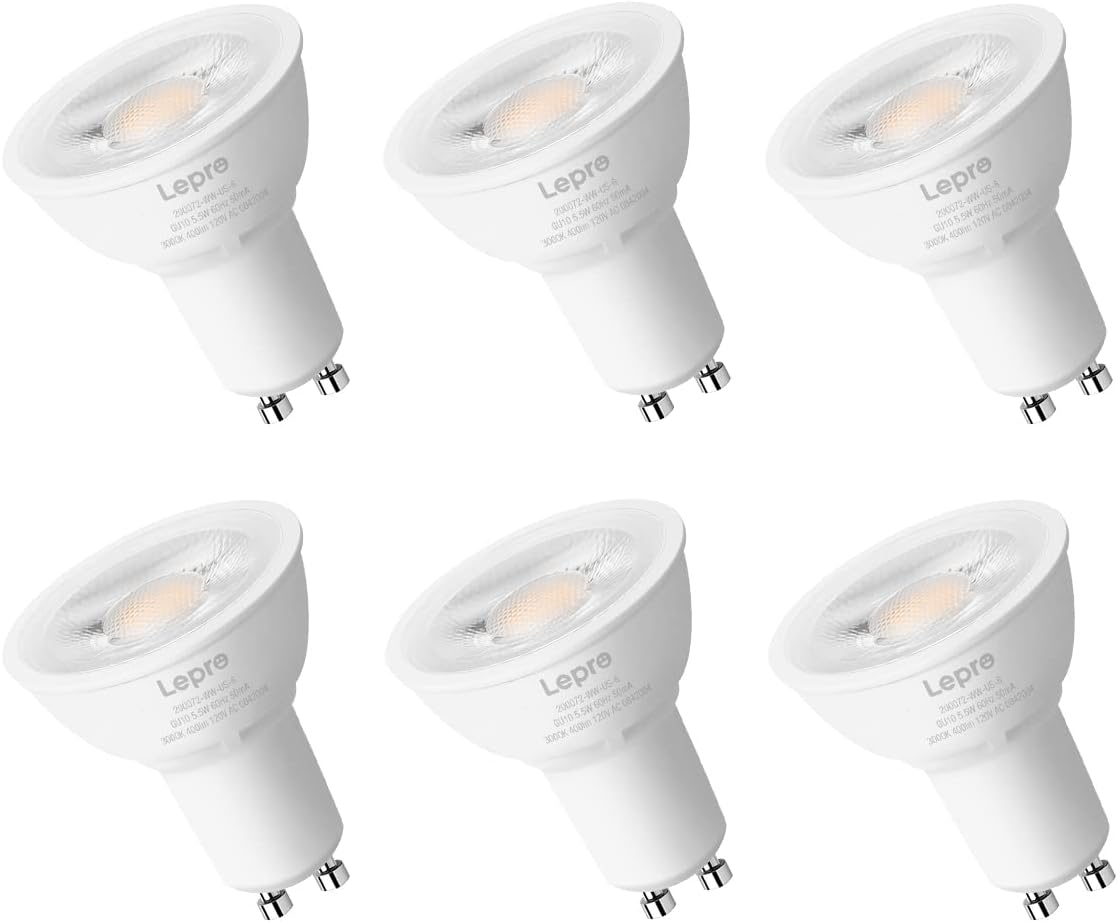 Lepro GU10 LED bulbs, 5.5W dimmable spotlights, 400 lumens, daylight white, 6-pack, ideal for indoor lighting.