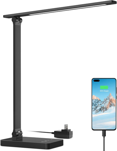 Lepro Desk Lamp LED with USB Charging Port, Dimmable Table Lamp Home Office Reading Touch Control, 3 Color Modes, 5 Brightness Level, College Dorm Room Essentials, Eye Caring, Sewing, Crafting, Black