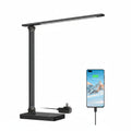 Lepro LED desk lamp with USB port, touch control, 3 color modes, adjustable brightness, black indoor lighting for home and office.