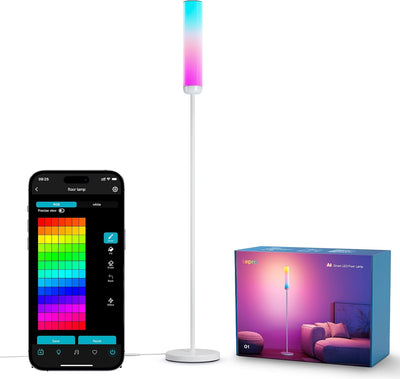 Lepro O1 AI Floor Lamp, RGBICWW 2300 Lumens Smart Lamp, Alexa/Google Assistant Enabled Corner Floor Lamp, WiFi APP Control, Music Sync, DIY Mode, RGB Modern Cylinder Floor Lamp for Living Room,Bedroom