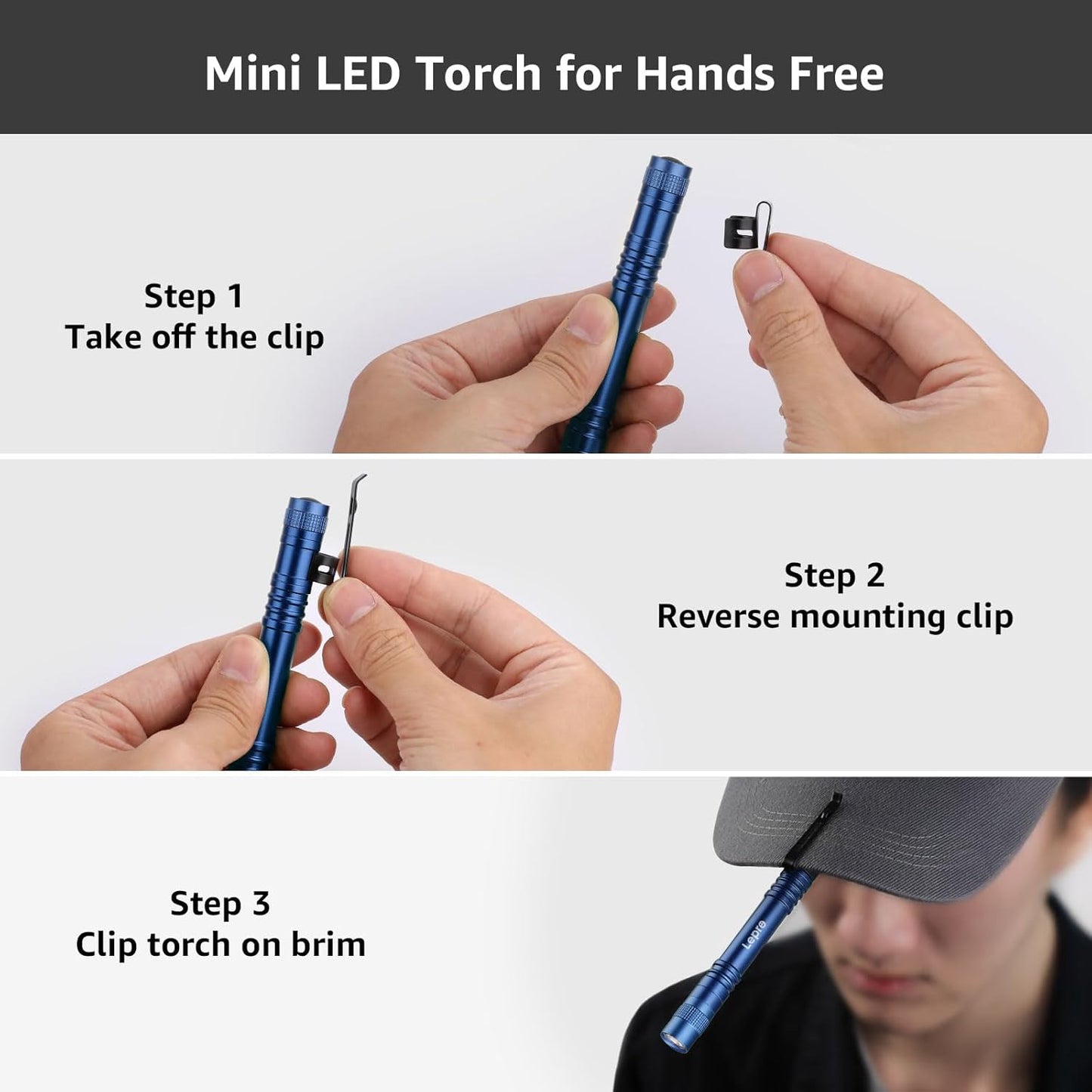 Lepro Pen LED Flashlight, Compact and Ultra Bright XPE LED Tactical Penlight Flashlight, Waterproof Pocket Flashlight, Mini Flashlight with AAA Battery Powered and Clip, 2 Packs Blue