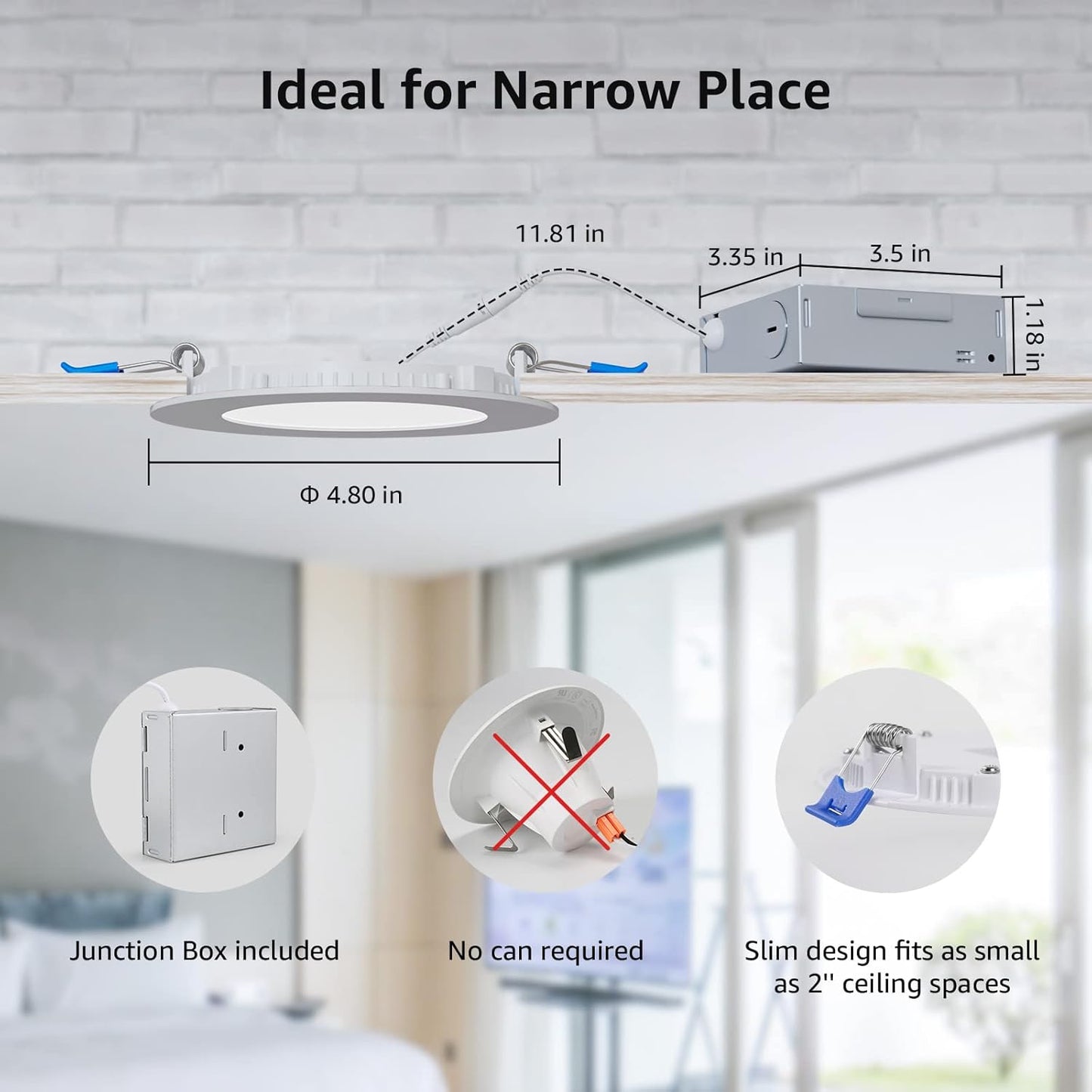 Lepro LED Pot Lights 4 Inch, 10W Dimmable Slim Recessed Lights with Junction Box, 750LM 3000K LED Ceiling Downlight for Kitchen Living Room Bedroom, Energy Star Certified, 12 Pack