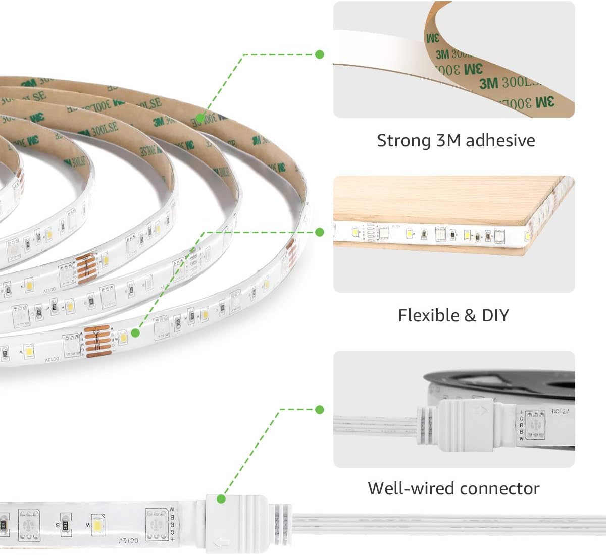 LE Smart WIFI LED Strip Lights, 32.8ft 300 LEDs Wireless APP Controlled Waterproof RGB Light Strip Kit Compatible with Alexa and Google Assistant, Dimmable Color Changing 5050 LED Tape Light with Power Supply, No Hub Required, 16.4ft*2