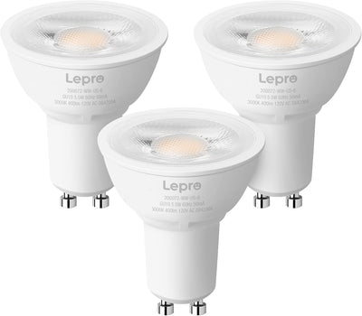 Lepro Dimmable GU10 Light Bulbs, 3000K Soft Warm Light GU10 LED Bulbs, 5.5W(50W Halogen Equivalent) PAR16 LED Spotlight Bulb, Track Lighting Bulb for Kitchen, Range Hood, Bedroom, 3 Packs