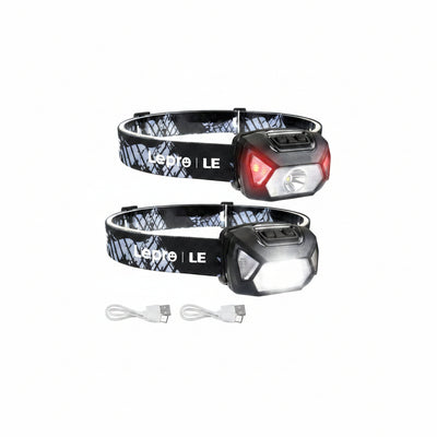 2 Pack LED Headlamp, Super Bright Rechargeable Head Lamp with white & Red Light and 6 Lighting Modes, Compact and Lightweight, Waterproof Headlamp Flashlight for Camping Hunting Climbing Running Outdoor