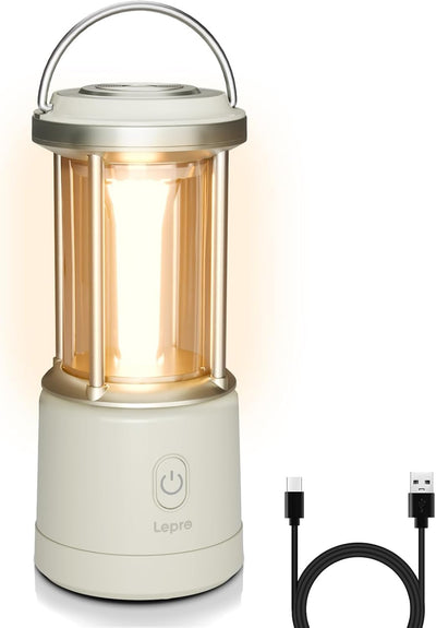 Lepro 1800LM USB Rechargeable LED Camping Lantern, Waterproof Tent Light with 4 Light Modes, Camping Essentials, Portable Lantern Flashlight for Camping, Emergency Light, Type-C Cable Included, White