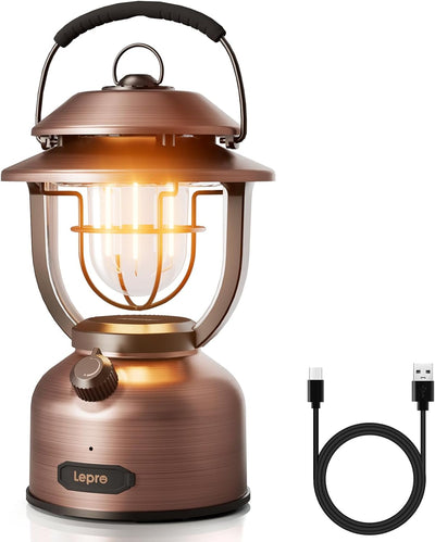 Lepro LED Lantern Vintage, USB Rechargeable Emergency Light for Power Outage, 1000 Lumens, 45H Long Battery Life, IPX4 Water Resistance, Camping Lantern Phone Charger for Hiking, Fishing, Hurricane
