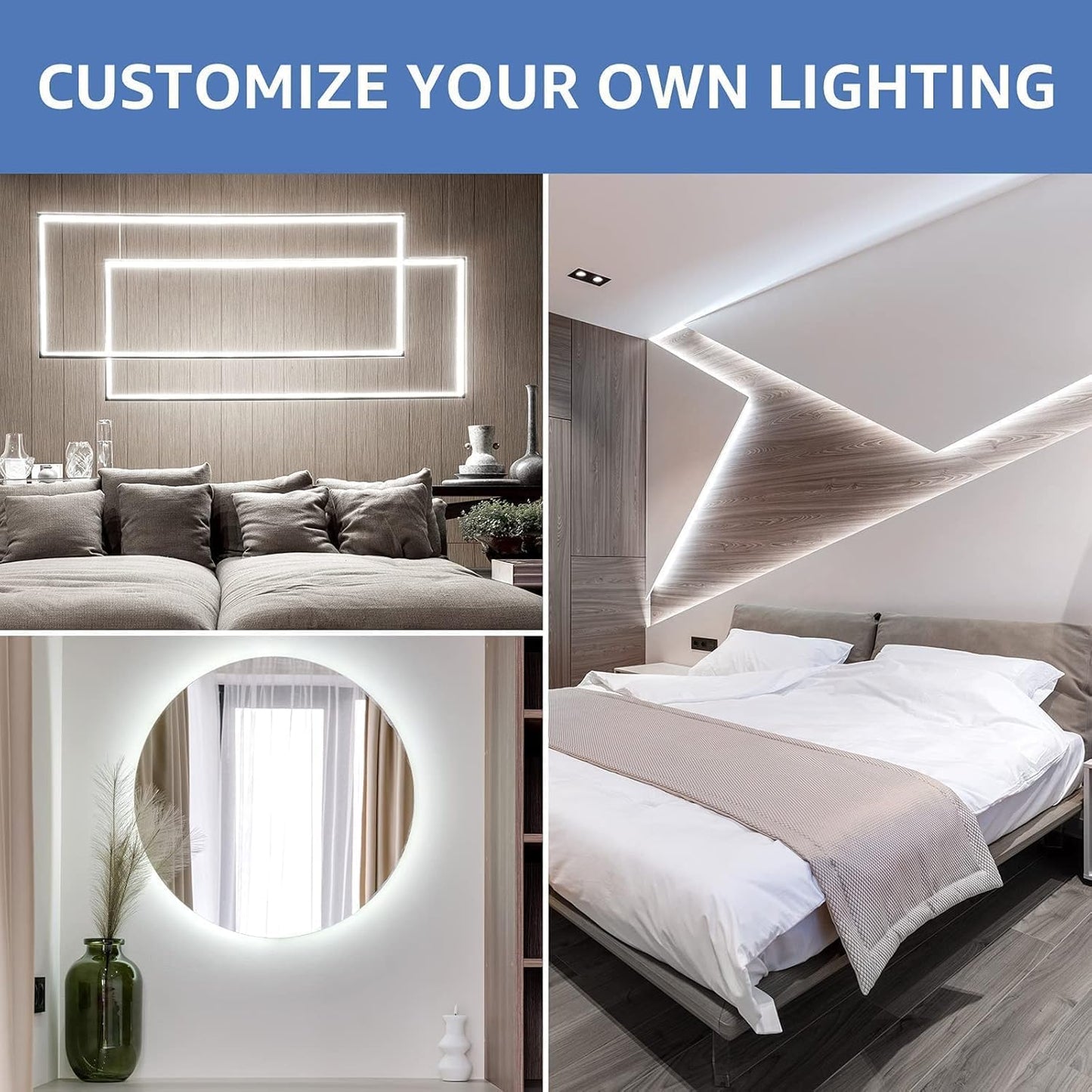 16.4ft 12V Dimmable LED Strip Lights, 6000K Daylight White, 300 Units 2835SMD LEDTape Light for Home, Kitchen, Bedroom, Car and More, Non Waterproof, Power Adapter Included
