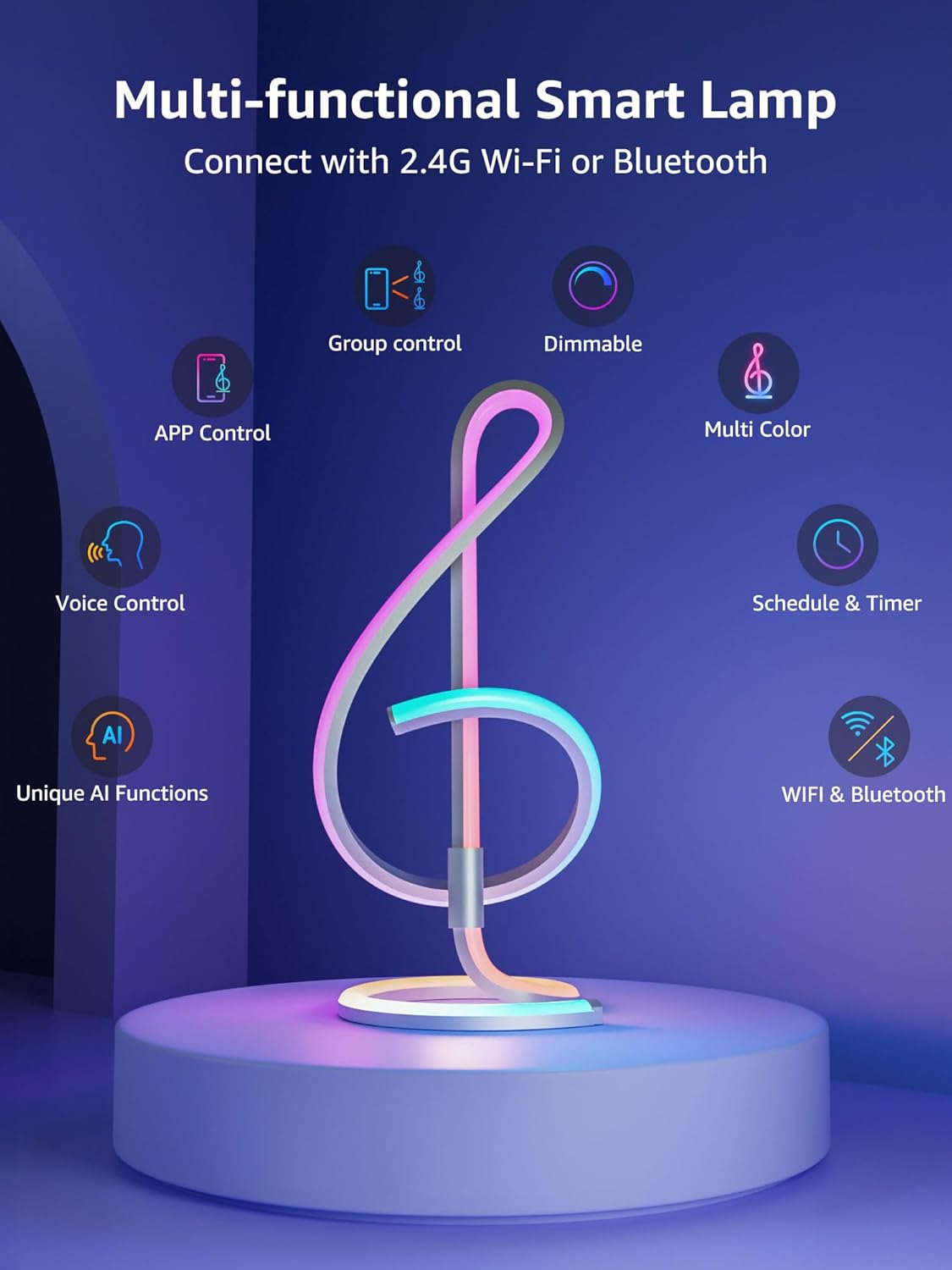 Lepro TB2 AI Smart Table Lamp, RGB Plus IC Addressable LED Lamp Alexa Google Compatible, LightBeats Music Sync, AI Generated Lighting LLM, Modern Spiral Lamp Color Changing, 2.4 GHz WiFi/Bluetooth