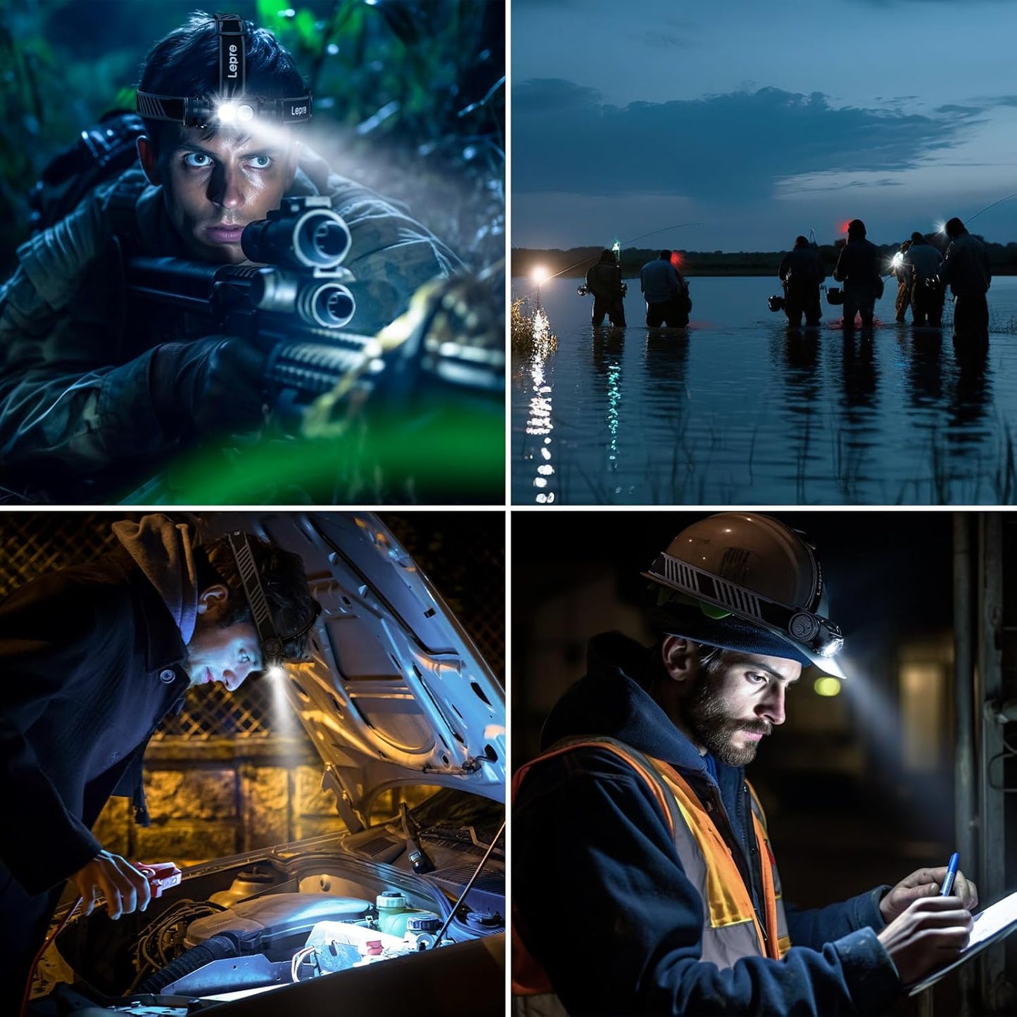 Lepro Rechargeable Headlamp, Super Bright LED Headlight with Red Warning Lights and 6 Modes, Multi-Functional, 1000 Lumens, IP65 Waterproof Headlamp Flashlight for Camping, Running, Hiking, Working