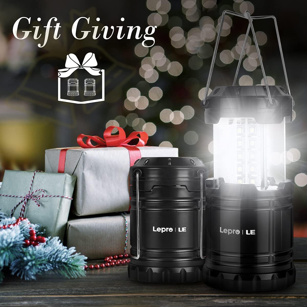 Lepro LED Camping Lantern, Super Bright, Battery Powered, IPX4 Water Resistant, Portable Emergency Lights for Hurricane, Storms, Outages, Collapsible