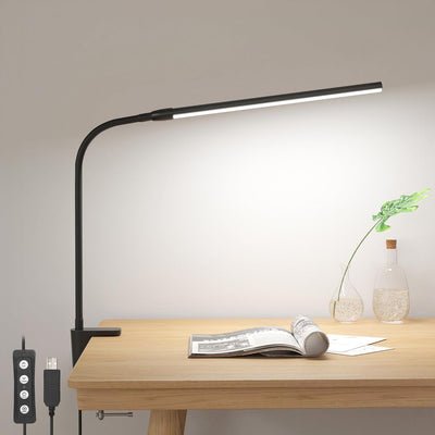 Lepro Clip on Desk Lamp LED Reading light Dimmable USB Clamp Lamp with 3 Color Modes 10 Brightness, Adjustable Flexible Gooseneck Table Light for Bed Headboard, Workbench, Home Office, Computer, Black