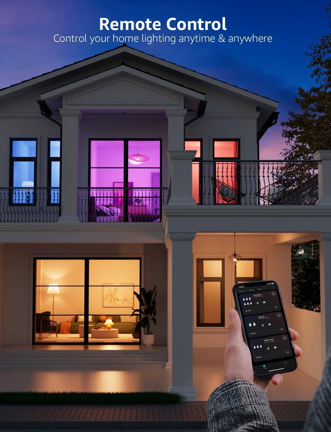 Lepro AI Smart Light Bulbs - AI Mood Recognition, Music Sync, Thousands Dynamic Scenes, Wi-Fi RGBWW Color Changing Light Bulbs, Built-in Voice Control Via Lepro App, 4 Packs