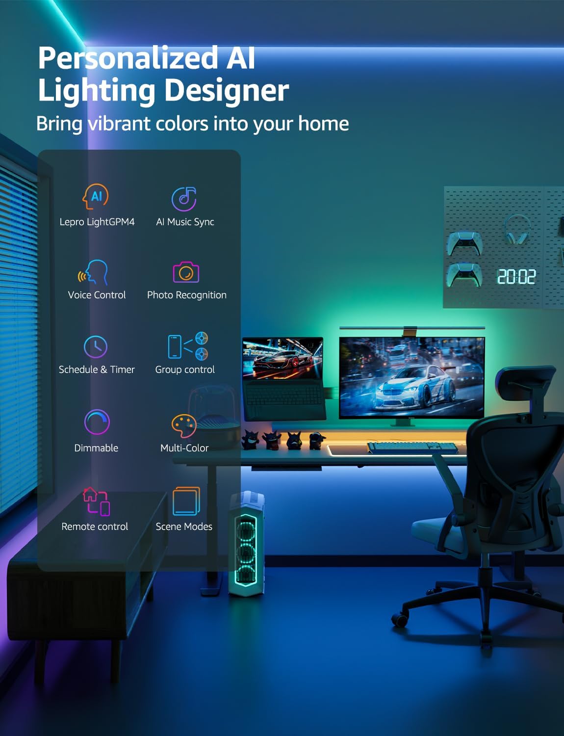 Lepro SE1 AI Led Strip Lights,WiFi RGB LED Lights, Work with Alexa & Google Led Lights Strip for Bedroom, Segmented DIY LLM Led Light Strips, Music Sync Bluetooth LED Lights for Room, Kitchen