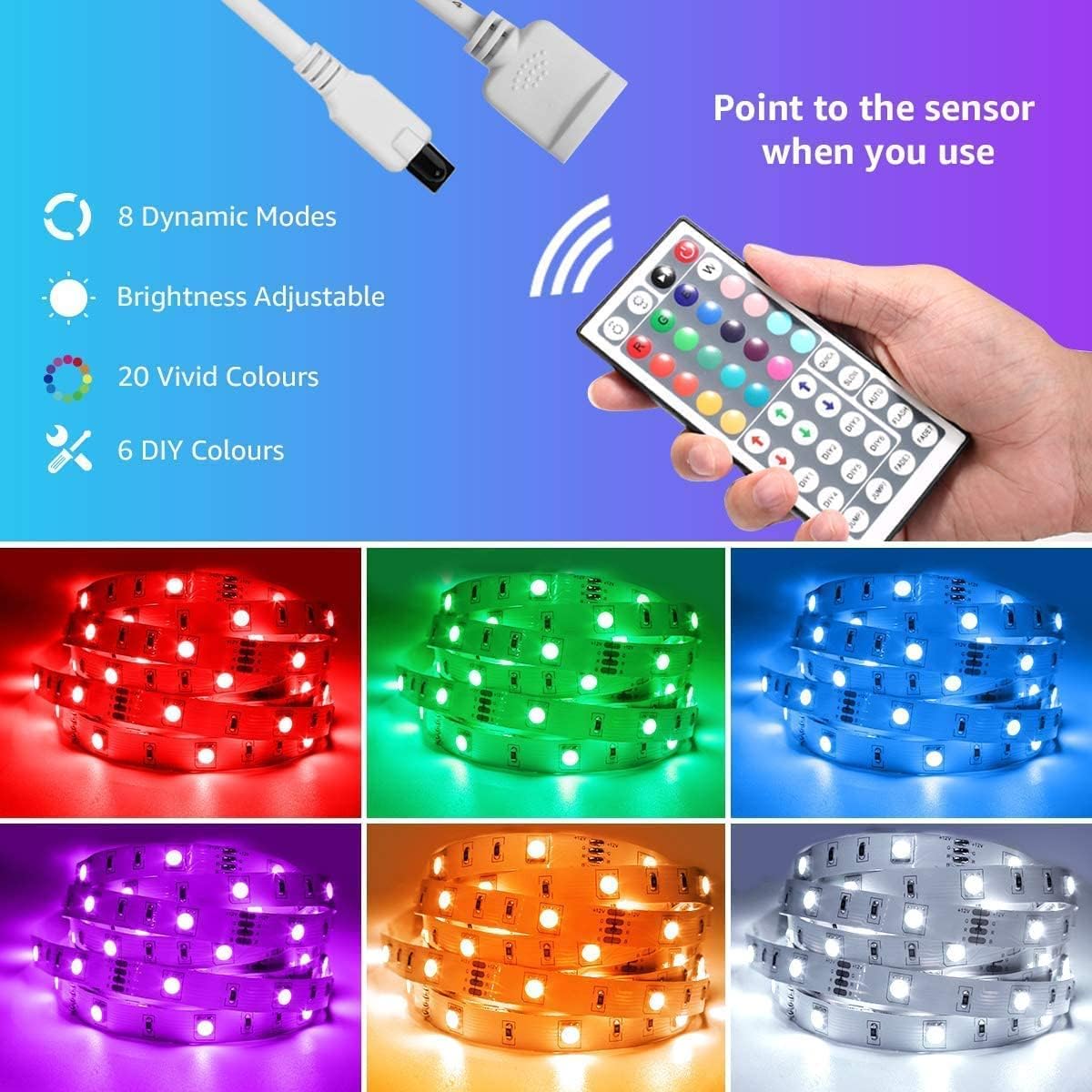 65.6ft RGB Dimmable 5050 Color Changing with Remote Control LED Light Strips,, 20M 600 Leds 12V Led Tape Light LED Strip Lights Kit for Kitchen, Bedroom and More, Non-Waterproof (32.8ft*2)