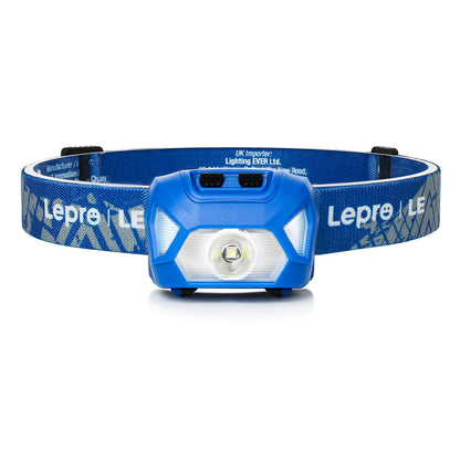 Lepro 2-pack outdoor LED headlamps with white and red light, 1300 Lux, waterproof, lightweight, suitable for camping, running, cycling.