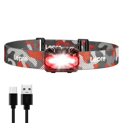 Lepro Dual Power Headlamp, Rechargeable LED Headlight with Type-C & AAA Backup, 10 Modes with Red Light, IPX4 Water Resistant Camouflage Head Torch for Camping Running Hiking Emergency
