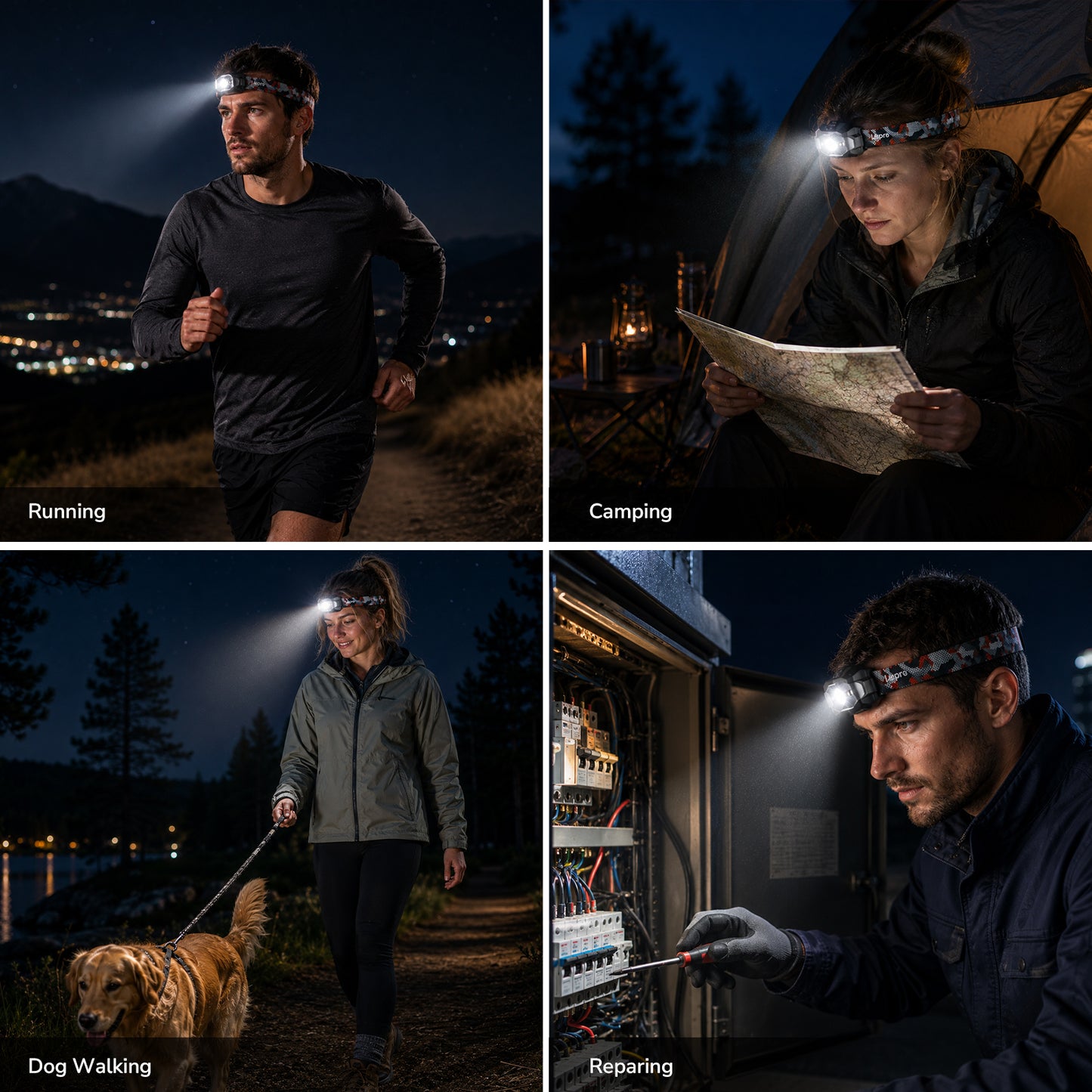 Lepro Dual Power LED Headlamp, Rechargeable 1100mAh Battery with Type-C & AAA Battery(not Included), Hands-Free Motion Sensor, 5W 450lm, 10 Modes, IPX4 Water Resistant Head Light