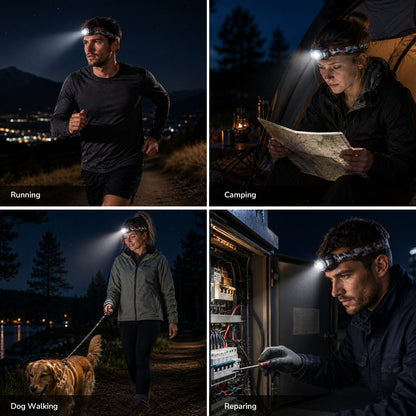 Lepro Dual Power LED Headlamp, Rechargeable 1100mAh Battery with Type-C & AAA Battery(not Included), Hands-Free Motion Sensor, 5W 450lm, 10 Modes, IPX4 Water Resistant Head Light