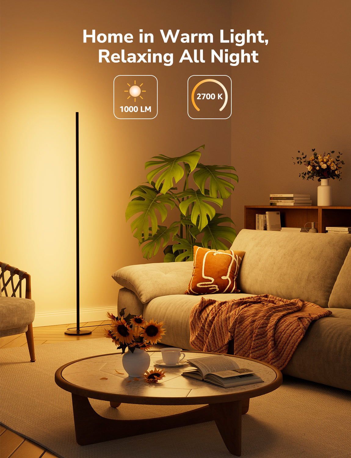 Lepro OE1 AI floor lamp with color-changing LED, smart controls, music sync, and modern standing design for living room or bedroom.