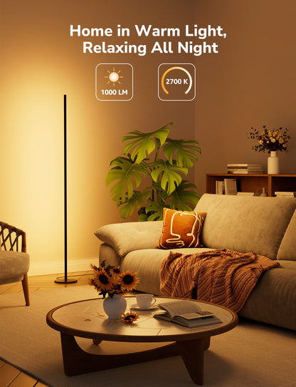 Lepro OE1 AI floor lamp with color-changing LED, smart controls, music sync, and modern standing design for living room or bedroom.