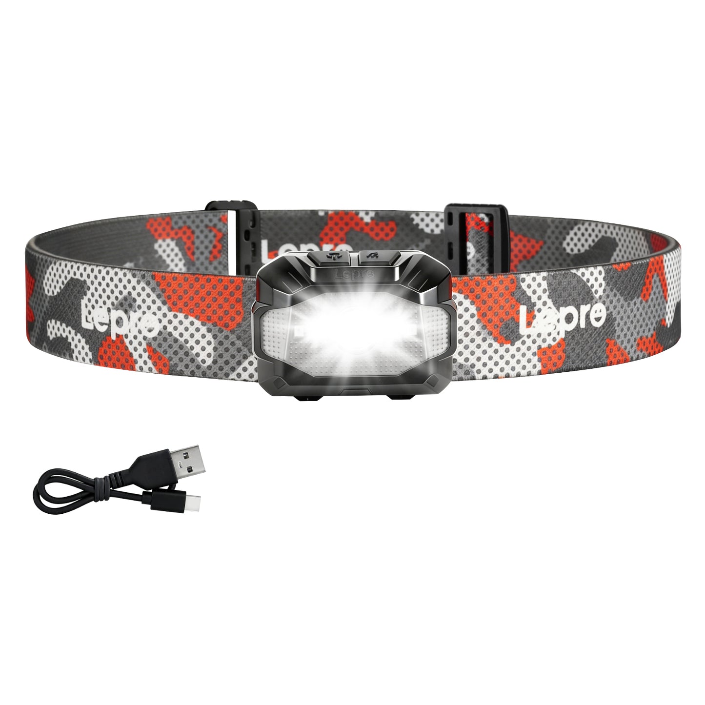 Lepro Dual Power LED Headlamp, Rechargeable 1100mAh Battery with Type-C & AAA Battery(not Included), Hands-Free Motion Sensor, 5W 450lm, 10 Modes, IPX4 Water Resistant Head Light