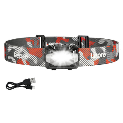 Lepro Dual Power LED Headlamp, Rechargeable 1100mAh Battery with Type-C & AAA Battery(not Included), Hands-Free Motion Sensor, 5W 450lm, 10 Modes, IPX4 Water Resistant Head Light