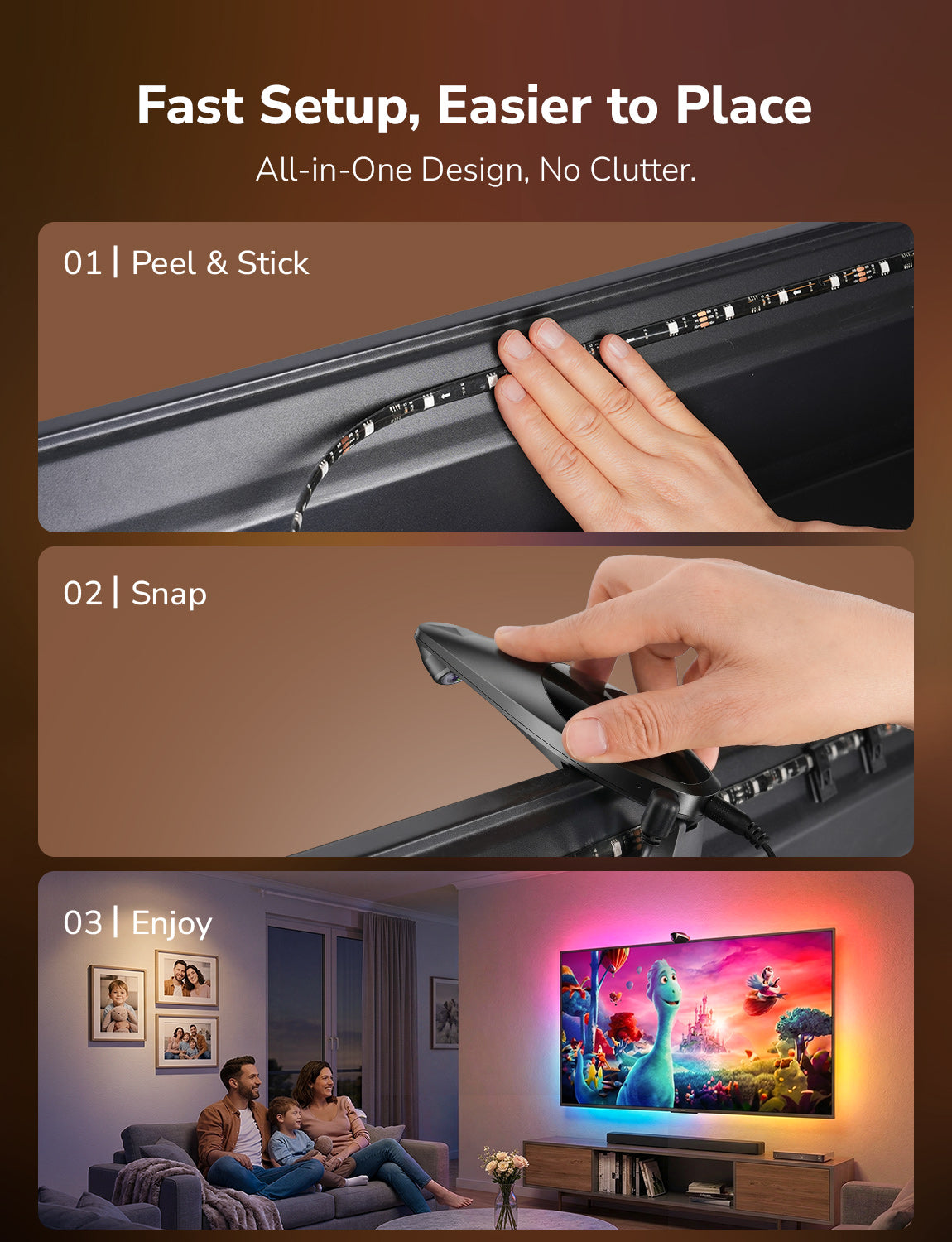 Lepro STV1 AI Smart TV LED backlight strip with WiFi, fish-eye correction, voice control, and app control for indoor TV lighting.