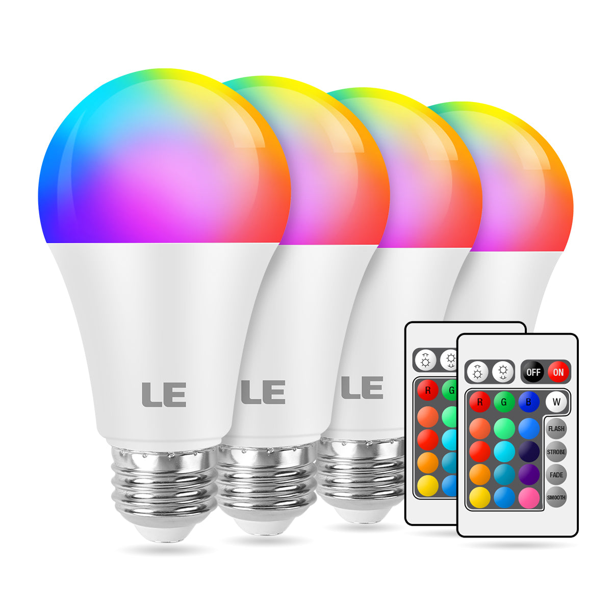 Lepro RGB LED Light Bulb, A19 E26 9W RGBW Color Changing Light Bulbs with Remote Control 60W Equivalent, Memory Function Dimmable LED Bulb for Home Decor, Stage, Party, 4 Packs