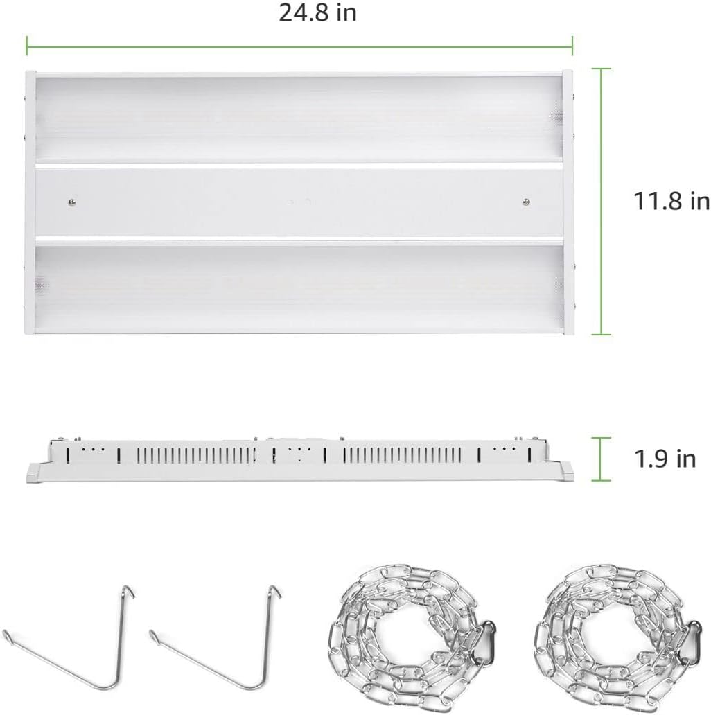 Lepro 165W 2ft dimmable linear LED high bay light with 23,100 lumens, 5000K for industrial warehouses and factories.