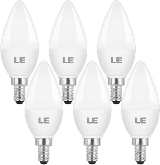 LE Candelabra Light Bulb, E12 LED Candle Light Bulb, 40W Equivalent Decorative Chandelier Light Bulbs, 5.5W 5000K Daylight White Chandelier Bulbs, Non-Dimmable, 6 Packs