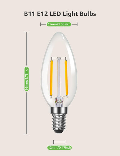 Lepro Candelabra Light Bulb, E12 Dimmable Filament Candle Light Bulb, 60W Equivalent Decorative Chandelier Light Bulbs, 5W 2700K Warm White Chandelier Bulbs, 6 Packs