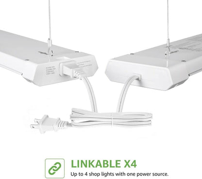 6 Pack Linkable 4200lm LED Shop Light, 4ft 42W Ceiling Lights, 5000K Daylight White For Garage, Basement, Workshop, Suspension Mount, With Pull Chain, Energy Star Rebates Available