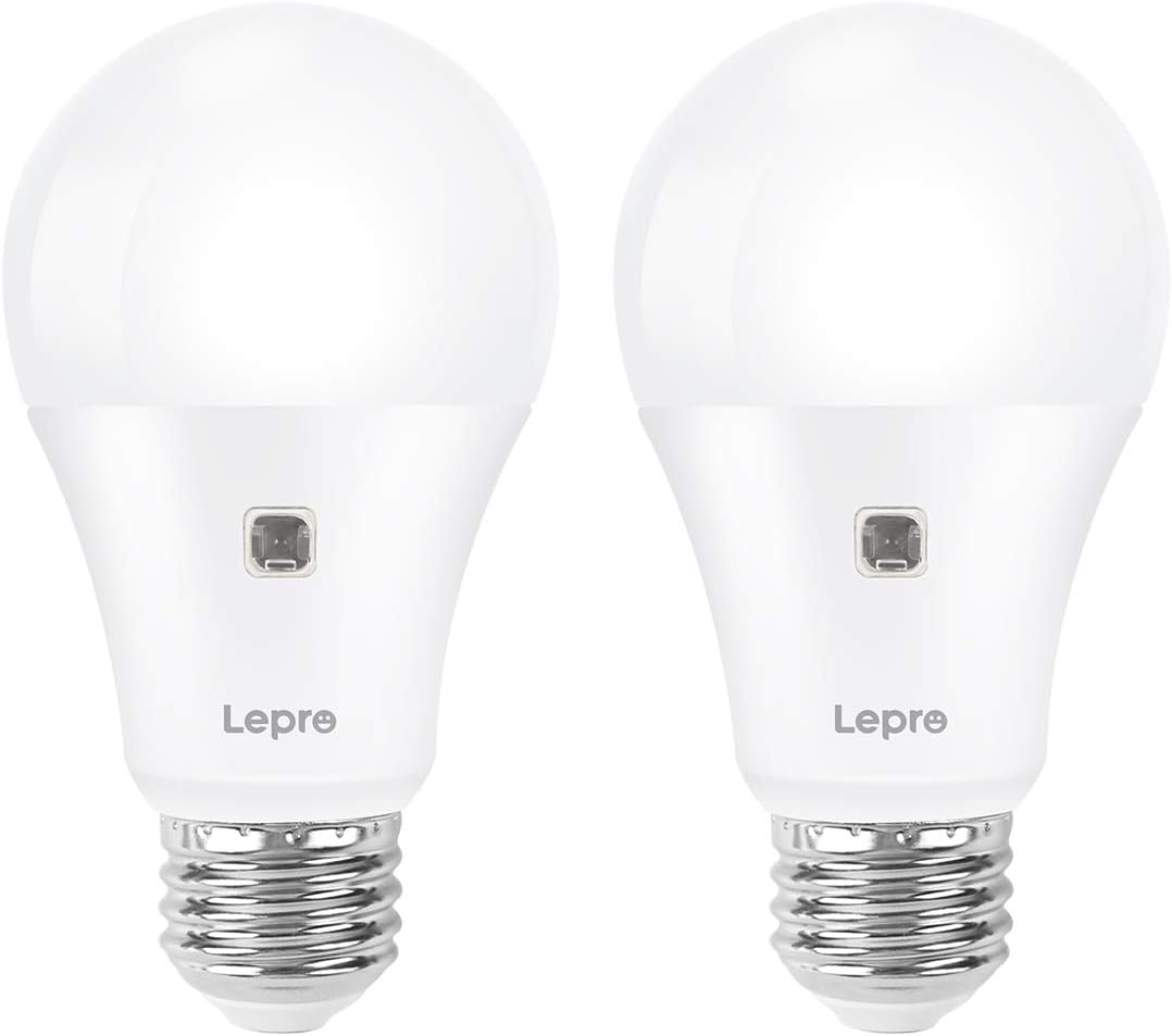 Lepro Sensor Light Bulbs, 9W Dusk to Dawn Light Bulb 60W Equivalent, A19 E26 Sensor Bulbs Outdoor Auto on and Off, Warm White 2700K, 2 Packs