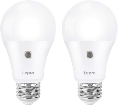 Lepro Sensor Light Bulbs, 9W Dusk to Dawn Light Bulb 60W Equivalent, A19 E26 Sensor Bulbs Outdoor Auto on and Off, Warm White 2700K, 2 Packs