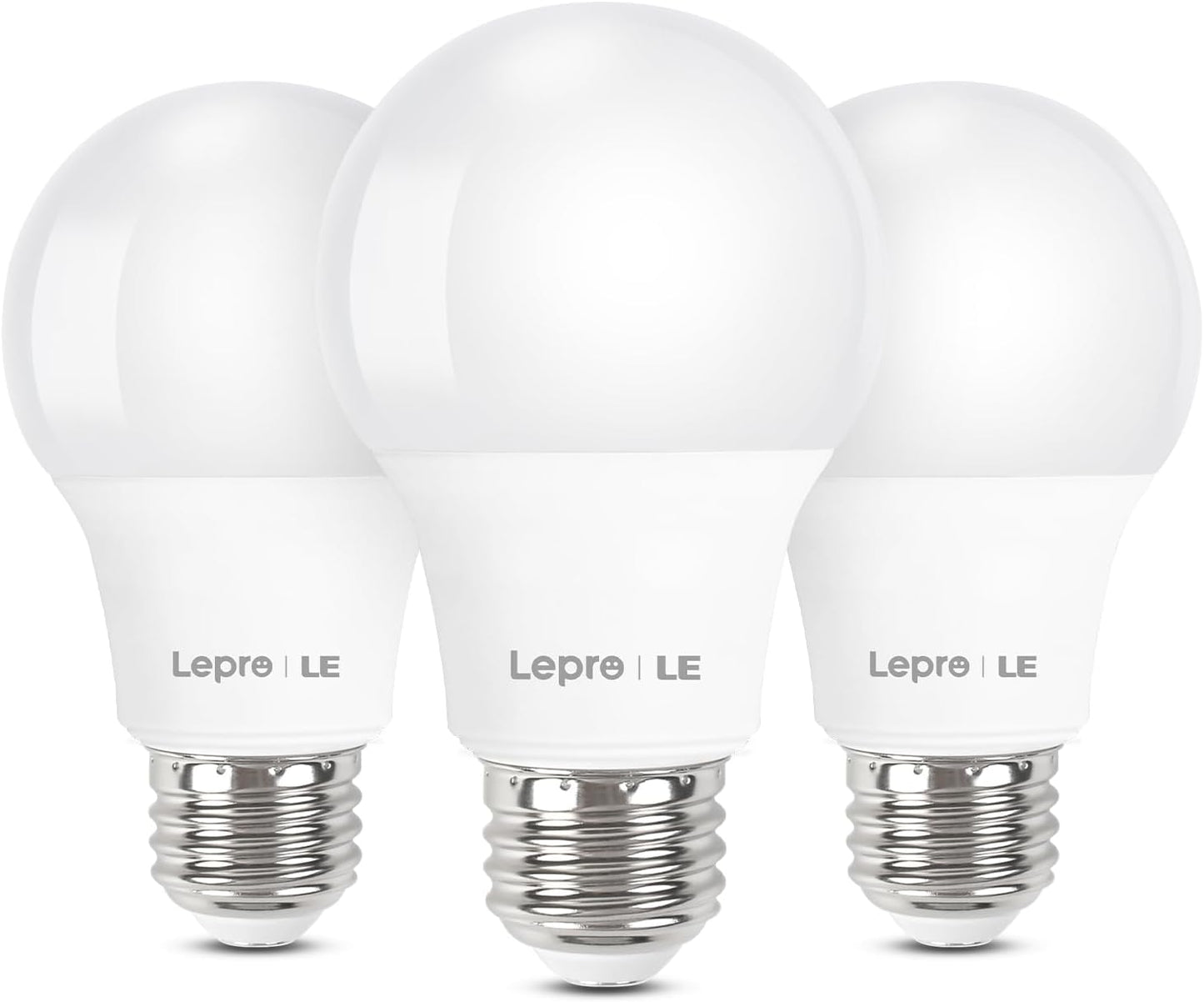 Lepro LED Light Bulbs 60 Watt Equivalent, 9W 800 Lumens Non-Dimmable, Daylight White 5000K, A19 E26 Standard Medium Base, 10000 Hour Lifetime, 3 Packs