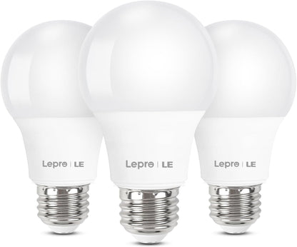 Lepro LED Light Bulbs 60 Watt Equivalent, 9W 800 Lumens Non-Dimmable, Daylight White 5000K, A19 E26 Standard Medium Base, 10000 Hour Lifetime, 3 Packs
