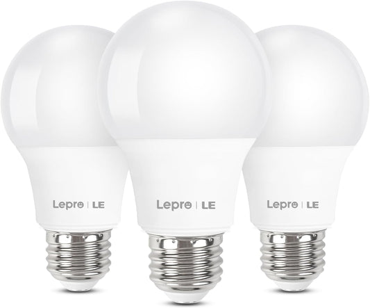 Lepro LED Light Bulbs 60 Watt Equivalent, 9W 800 Lumens Non-Dimmable, Warm White 2700K, A19 E26 Standard Medium Base, 10000 Hour Lifetime 3 Packs