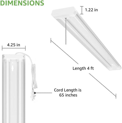 6 Pack Linkable 4200lm LED Shop Light, 4ft 42W Ceiling Lights, 5000K Daylight White For Garage, Basement, Workshop, Suspension Mount, With Pull Chain, Energy Star Rebates Available