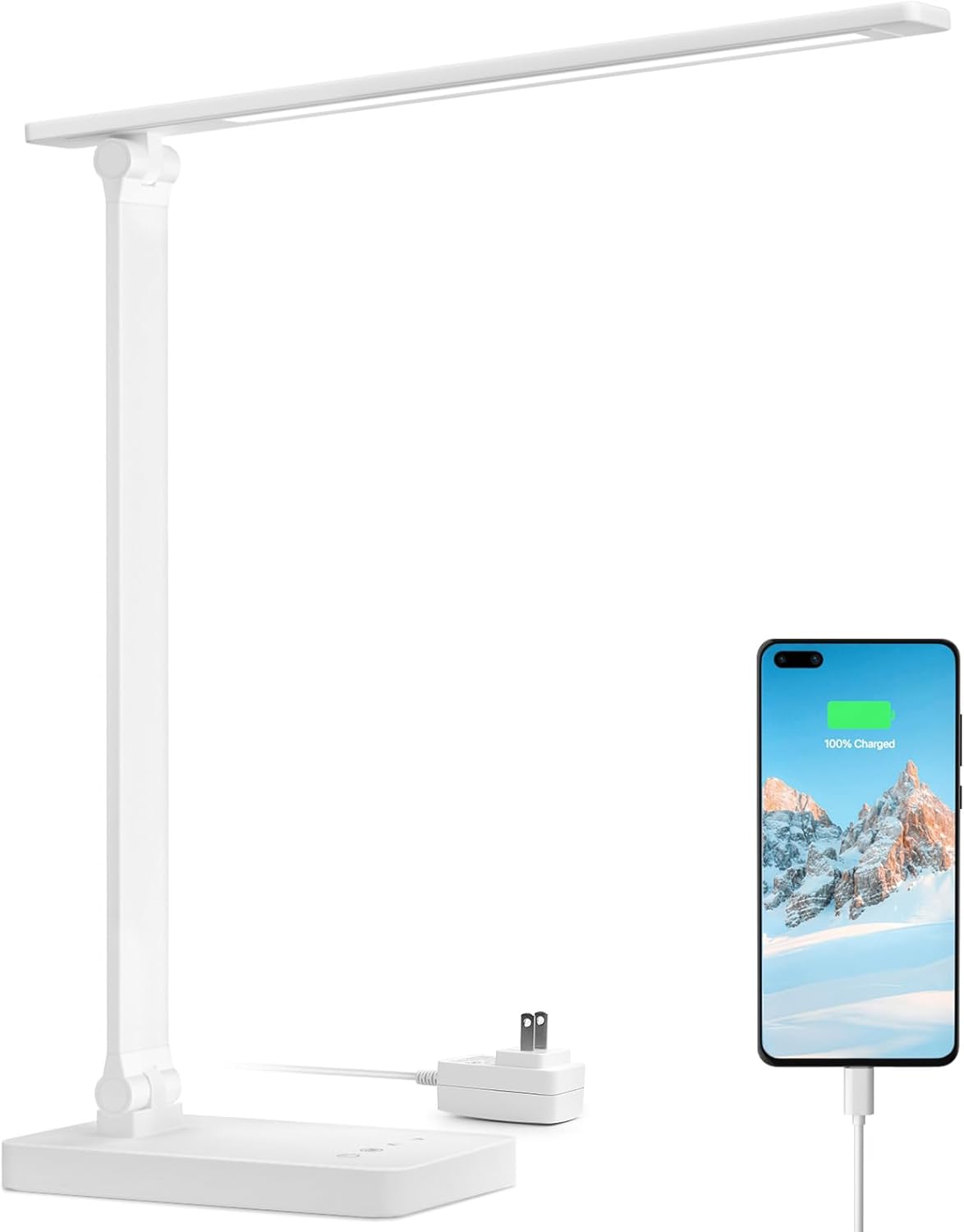 Lepro Desk Lamp LED with USB Charging Port, Dimmable Table Lamp Eye Caring Home Office Reading Touch Control, 3 Color Modes, 5 Brightness Level, College Dorm Room Essentials, Sewing, Crafting, White