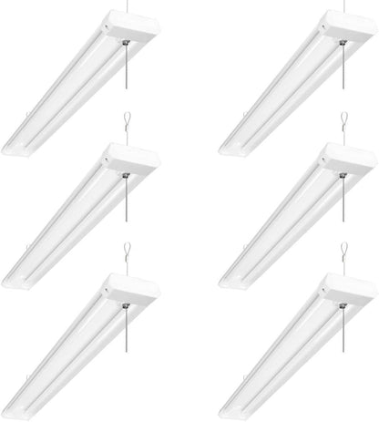 6 Pack Linkable 4200lm LED Shop Light, 4ft 42W Ceiling Lights, 5000K Daylight White For Garage, Basement, Workshop, Suspension Mount, With Pull Chain, Energy Star Rebates Available