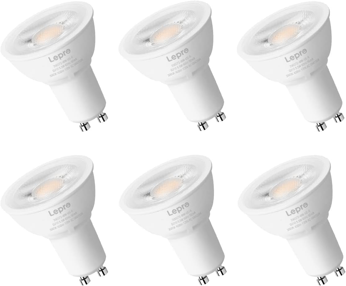 Lepro GU10 LED Bulbs, 5.5W Dimmable LED GU10 Bulb 50W Halogen Bulbs Equivalent, 400lm PAR16 LED Spotlight Bulb, 3000K Warm White, 6 Packs
