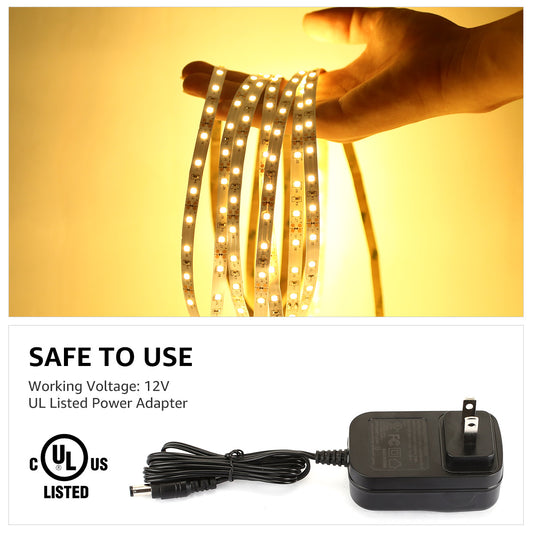 Lepro LED strip lights, 16.4ft 12V warm white 3000K, flexible tape light with power adapter for home, kitchen, bedroom, or car