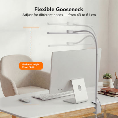 Lepro LED Desk Lamp with Clamp, 11W 750LM Eye-Caring Architect Task Light, Anti-Glare & 25 Modes, Flexible Metal Gooseneck for Home Office, Monitor, Drafting, Reading