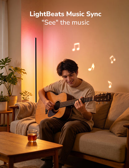 Lepro OE1 AI floor lamp with color-changing LED, smart home compatibility, music sync, modern standing design for living room or bedroom