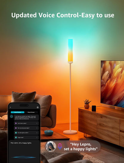 Lepro O1 AI Floor Lamp, RGBICWW 2300 Lumens Smart Lamp, Alexa/Google Assistant Enabled Corner Floor Lamp, WiFi APP Control, Music Sync, DIY Mode, RGB Modern Cylinder Floor Lamp for Living Room,Bedroom