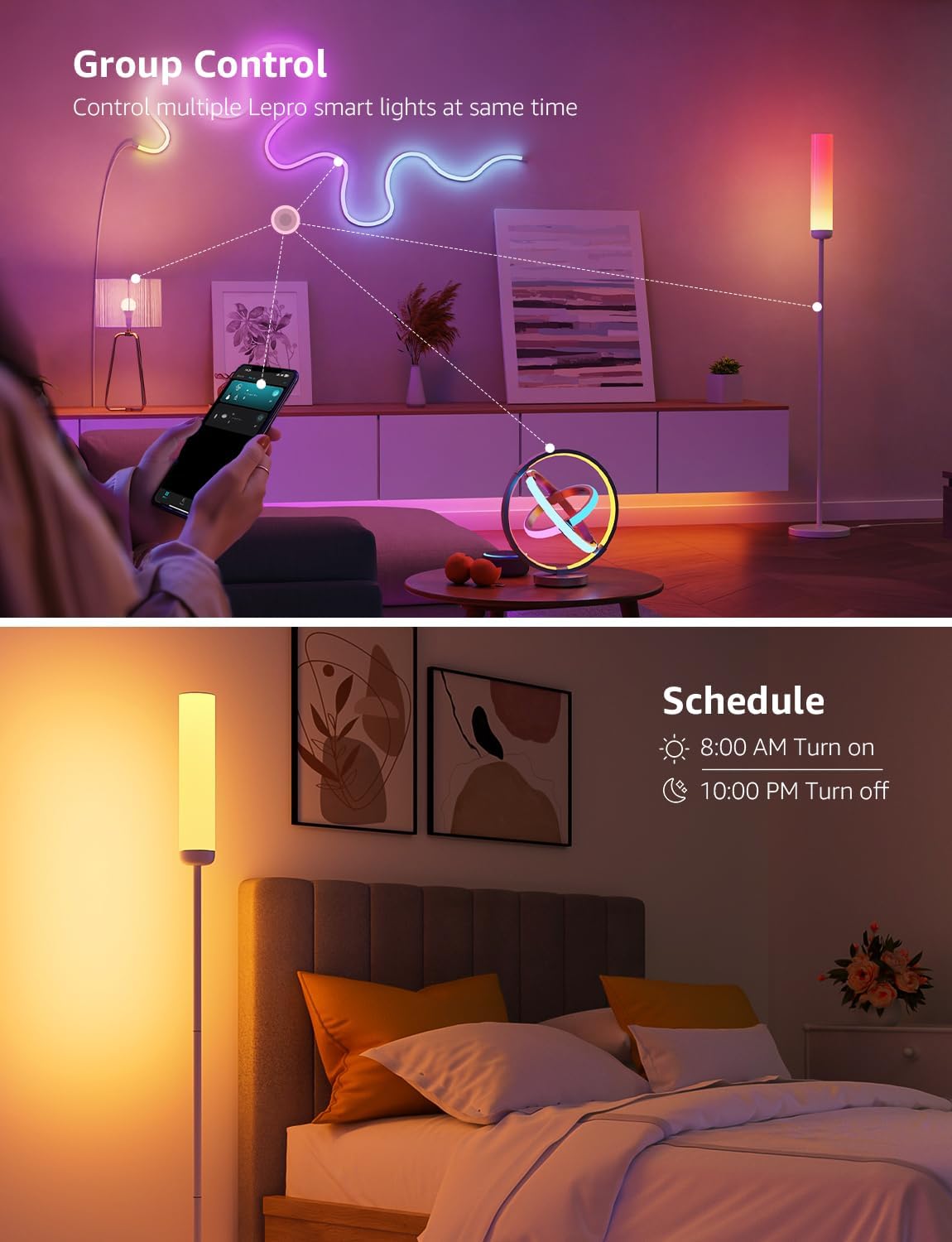 Lepro O1 AI Floor Lamp, RGBICWW 2300 Lumens Smart Lamp, Alexa/Google Assistant Enabled Corner Floor Lamp, WiFi APP Control, Music Sync, DIY Mode, RGB Modern Cylinder Floor Lamp for Living Room,Bedroom