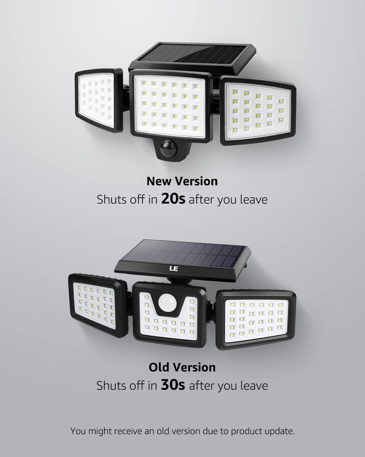 LE Solar Lights Outdoor, 12W 1000LM Motion Sensor Lights with 3 Adjustable Heads, 72 LED Security Flood Lights IP65 Waterproof for Garage Yard Door, Cold White 2 Pack