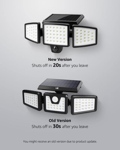 LE Solar Lights Outdoor, 12W 1000LM Motion Sensor Lights with 3 Adjustable Heads, 72 LED Security Flood Lights IP65 Waterproof for Garage Yard Door, Cold White 2 Pack